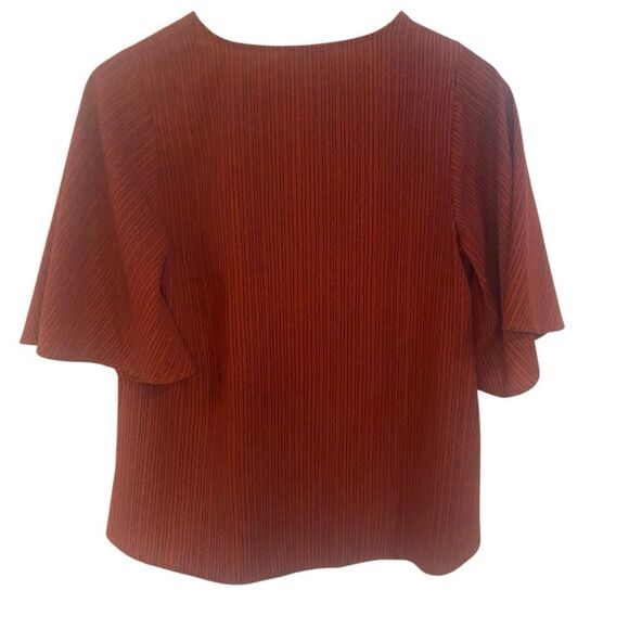 Vici small shirt flutter sleeve lined striped red crew neck - Picture 2 of 5